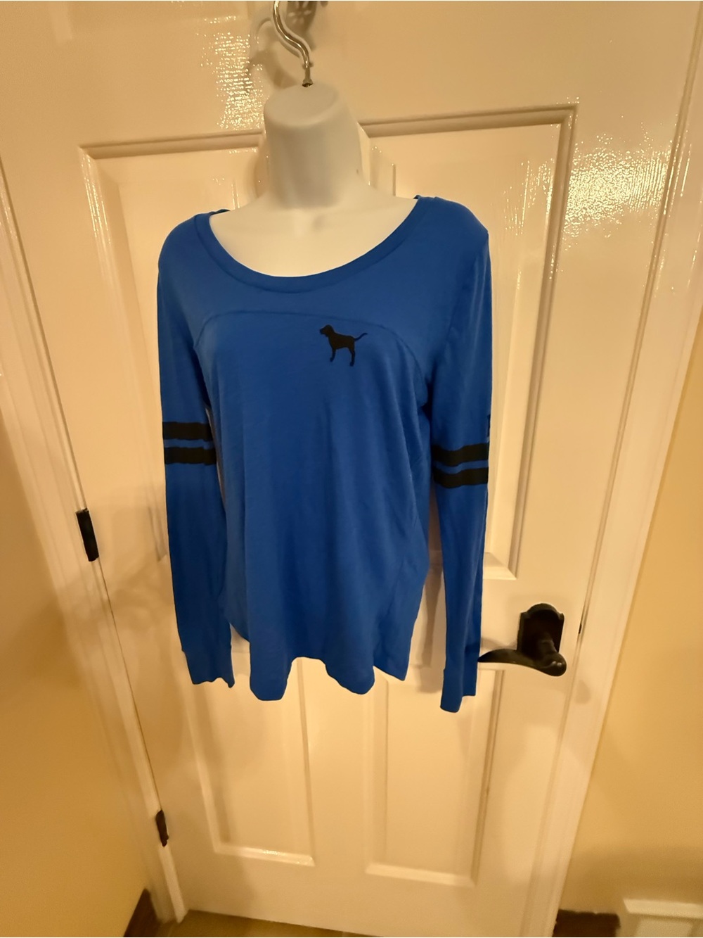 Y2K Victoria Secret PINK Royal Blue Long Sleeve V-Neck Dog Logo T-shirt S